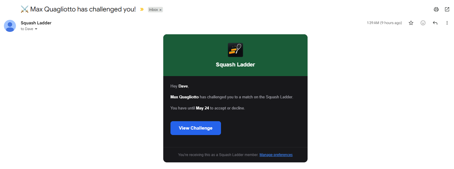 Challenge notification email