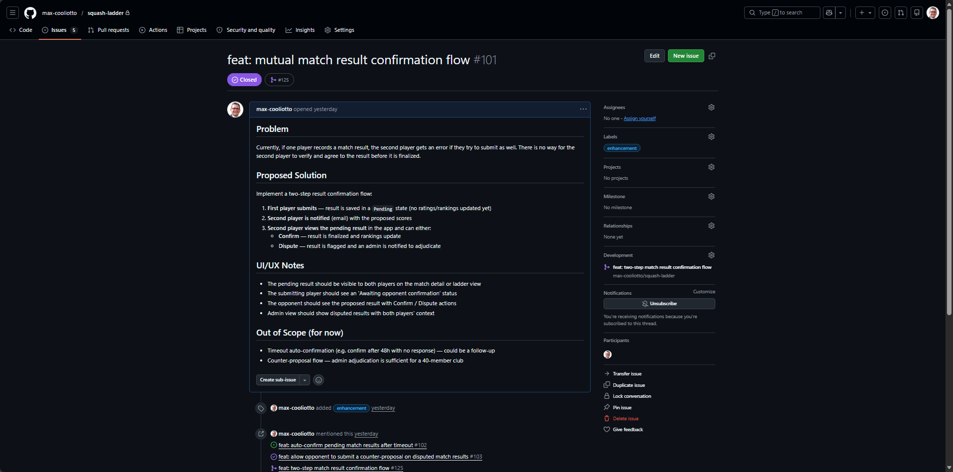 GitHub issue #101, well-written problem/solution specification