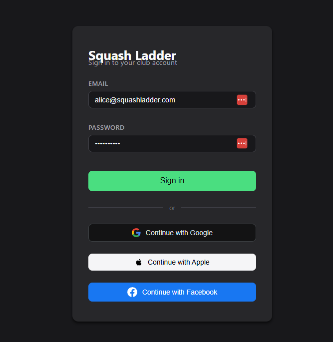 Login page, early desktop state with full-width SSO pill buttons