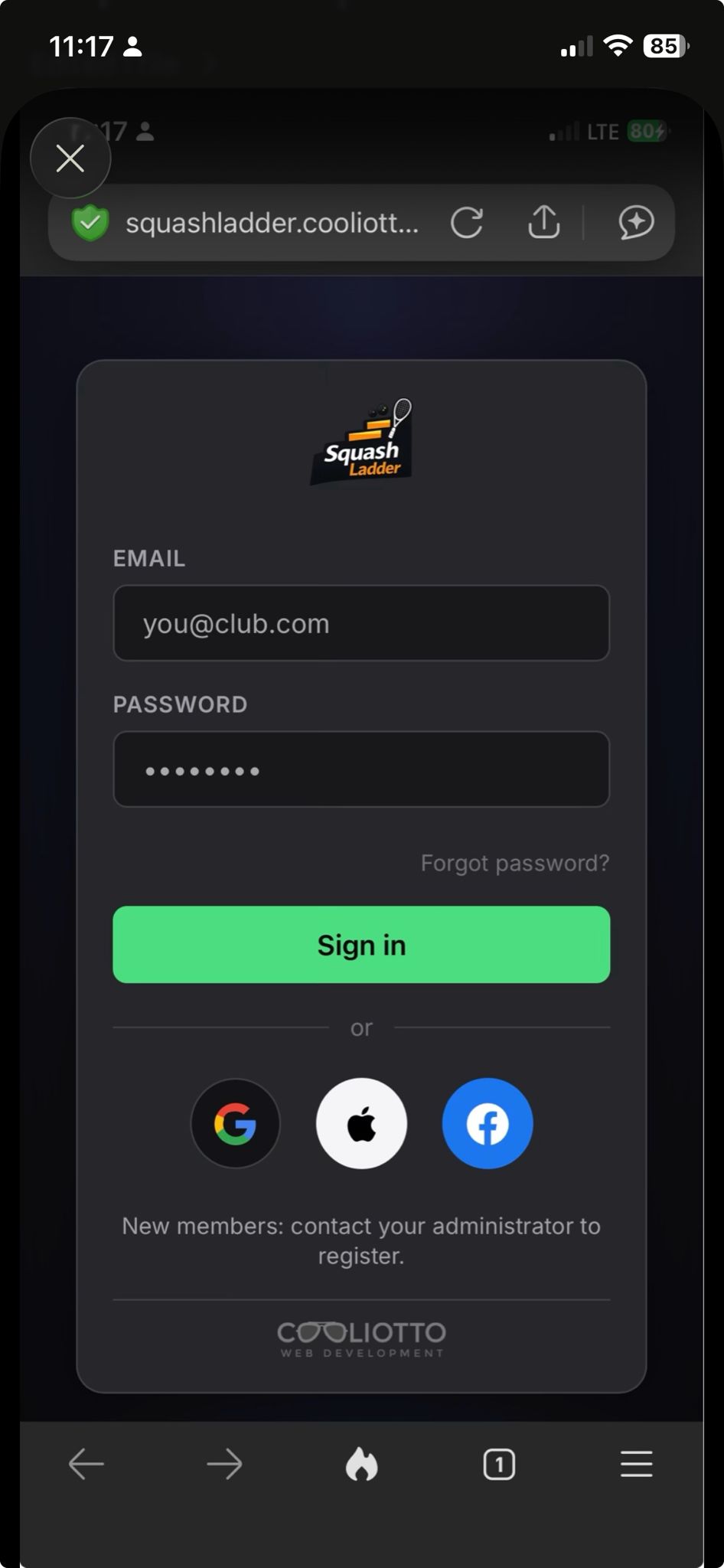 Mobile login, icon-only circles, final state